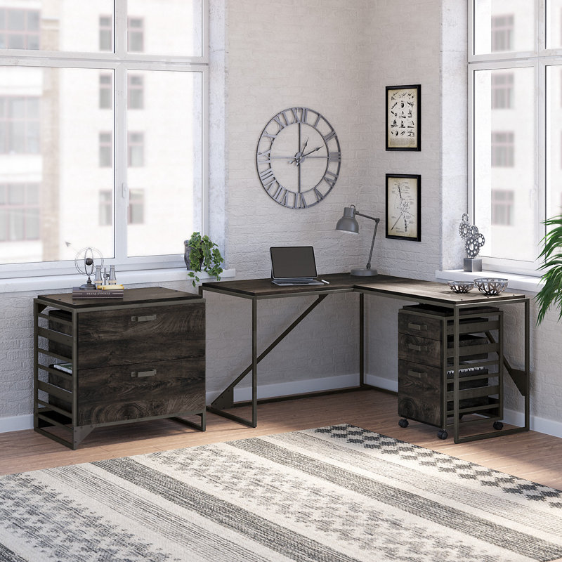 Ensemble de bureau et classeur Hairston, Hickory gris foncé