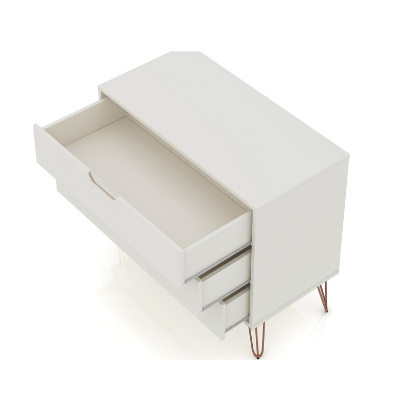 Commode 35 po Rockefeller en blanc (3 tiroirs), Blanc/Noir