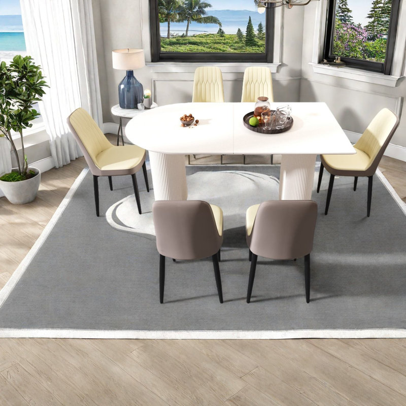 Ensemble de table de salle à manger moderne 7 pièces, MDF et PU crème, maison et cuisine