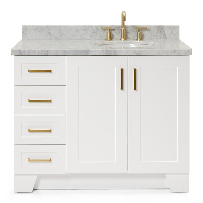 ARIEL TAYLOR 43 IN RIGHT OFFSET RECTANGLE SINK VANITY, White, Oval, Right