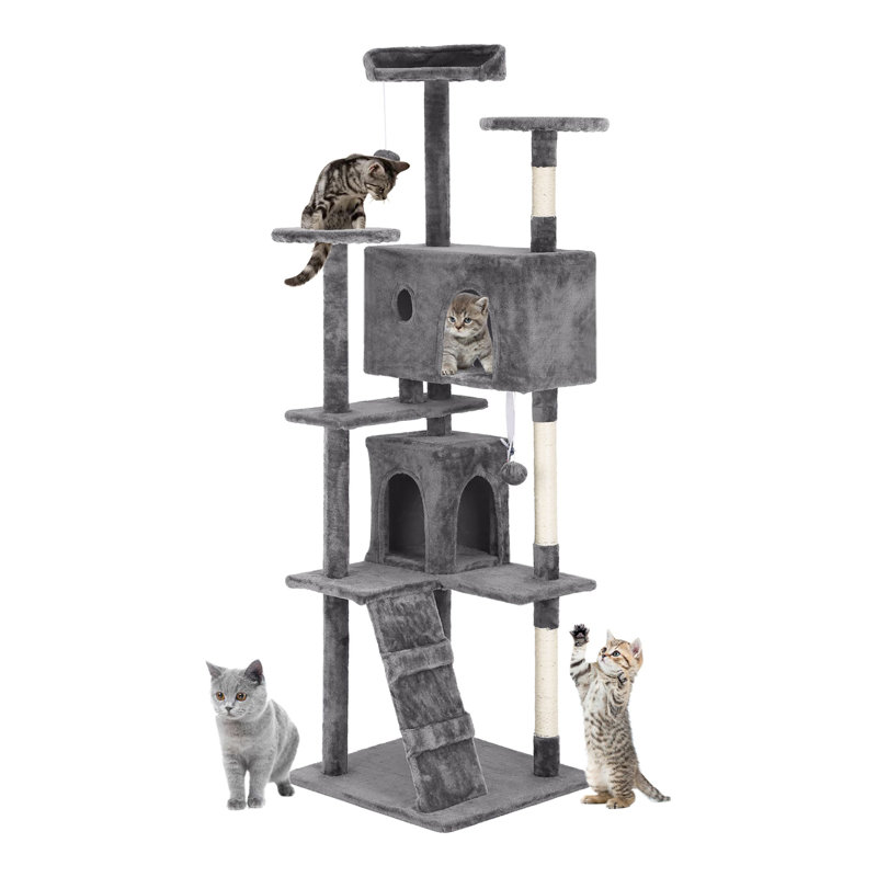 Tour pour arbre à chat Derrell, Gris clair, H 70 po x l 21,3 po x P 21,3 po