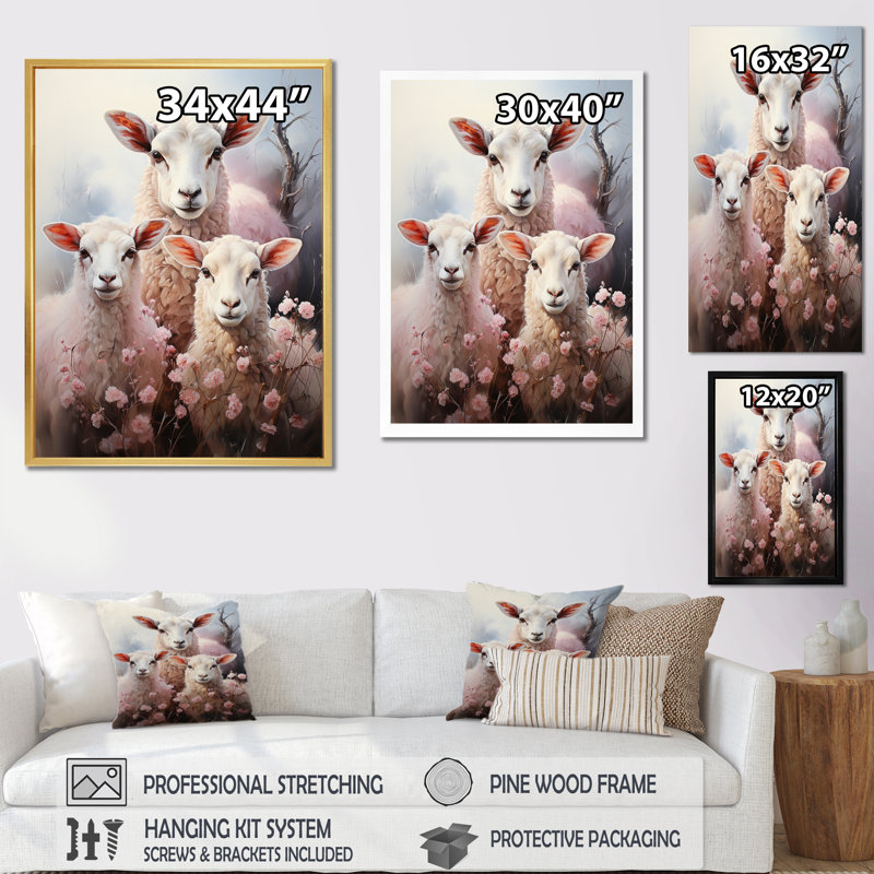 «White Pink White White Sheep Ethereal Ewes I», reproduction d'art sur toile, H 20 po x l 12 po x P 1 po, Toile tendue