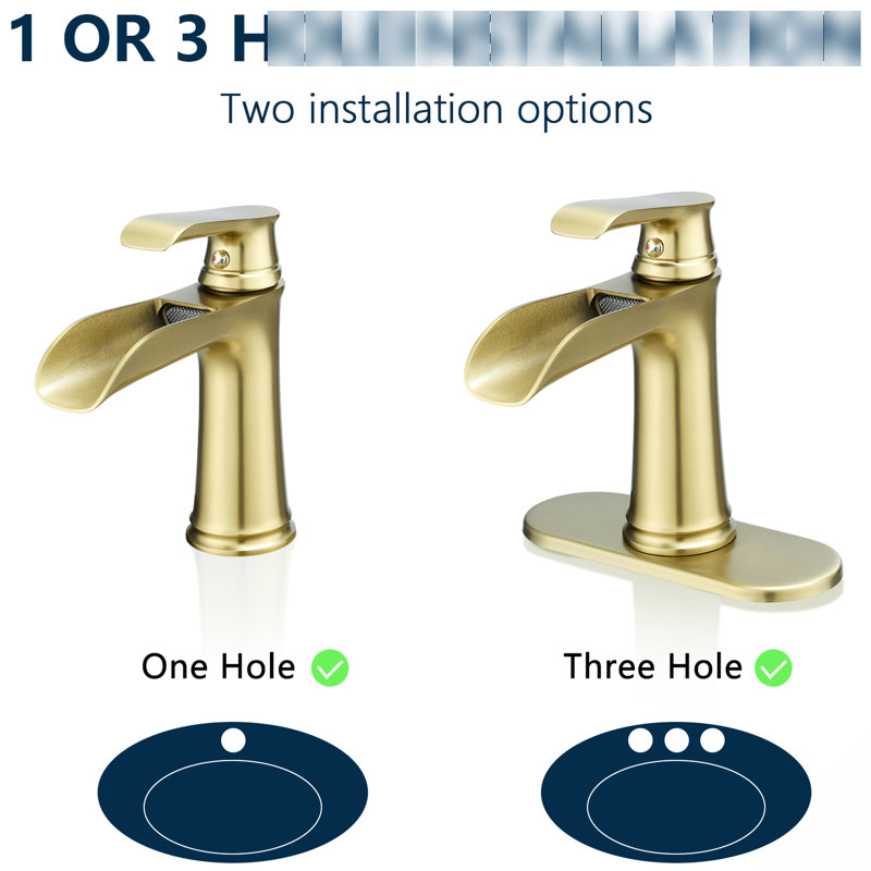 Robinet de salle de bain moderne, finition or brossé, fixation sur plateau, débit en cascade, robinet de robinet à cartouche, style, or, remplissage en céramique