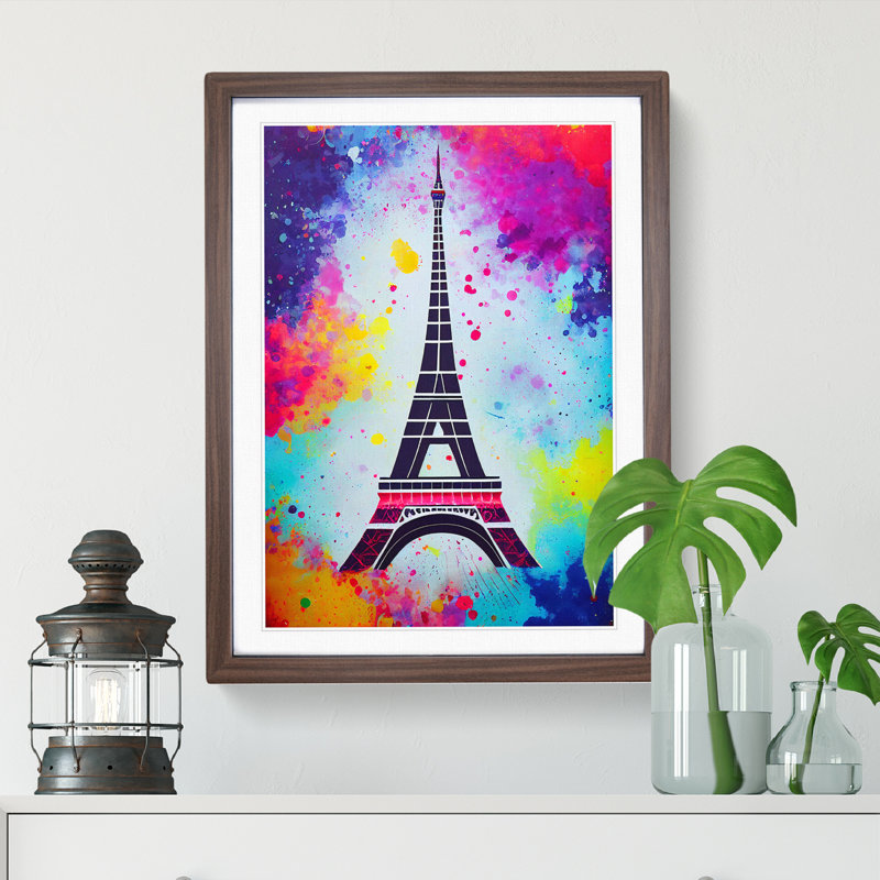 Eiffel Tower Paint Splash No.1 1 Piece Single Picture Frame Wall Art, 34cm H x 25cm W x 2cm D, Walnut