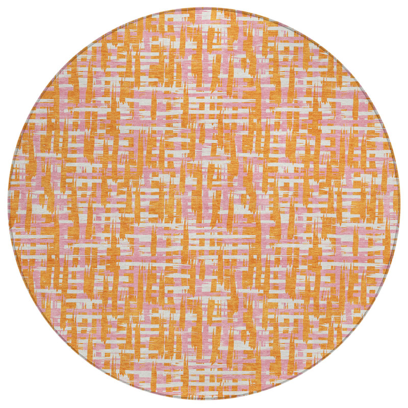 Tapis extérieur rond lavable orange 8 pi