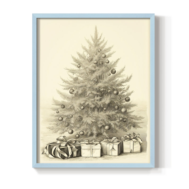 «Christmas Holiday Art CDLxxxvii», reproduction d'art encadrée - bois massif, Bleu, H 15 po x l 12 po