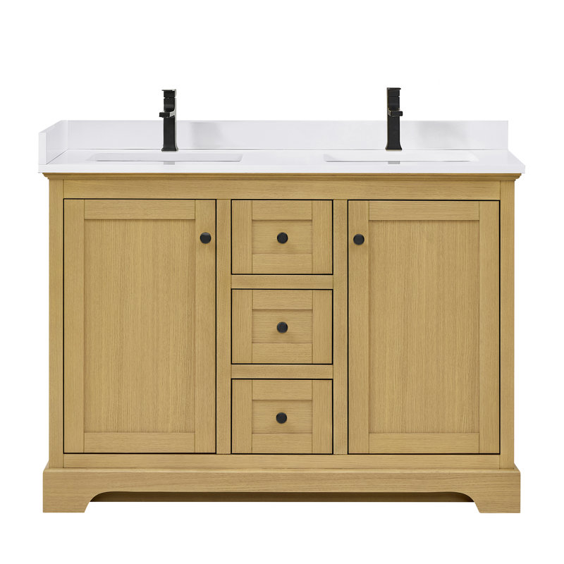 Meuble-lavabo double autoportant 48 po avec plateau Avery, WDX13551, Gris foncé, Chrome poli