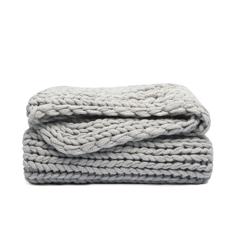 Jeté tricoté à la main Chunky, Gris clair