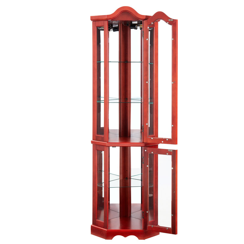 Vitrine en cerisier avec verre trempé et tablettes réglables, éclairée pour la chambre à coucher, Cerisier