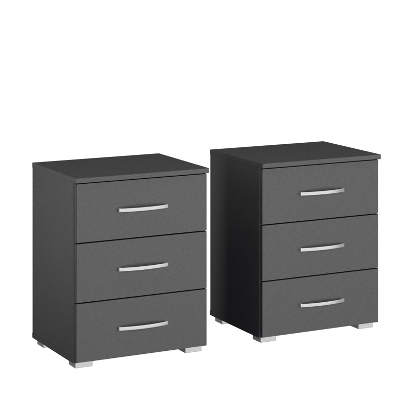 Aditio 3 Drawer Bedside Table, Metallic grey