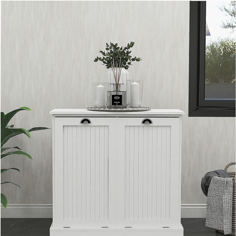 Armoire de trieur de linge à deux compartiments inclinable - blanc, Blanc