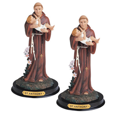 "2-PC Set" ICE ARMOR 9"H Saint Anthony Holding Child Jesus Statue Anthony of Padua Holy Figurine  Figurine Statue Ornament Home/Room Decor and Perfect Gift Ideas for House Warming, Holidays and Birthdays Great Collectible Addition