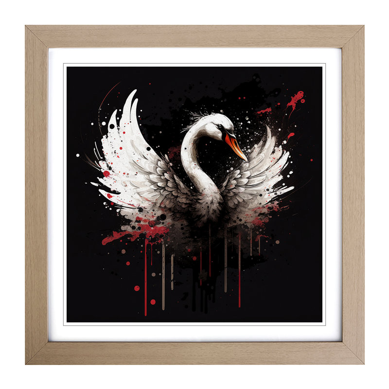 Swan Splatter Art - Framed Print, Oak