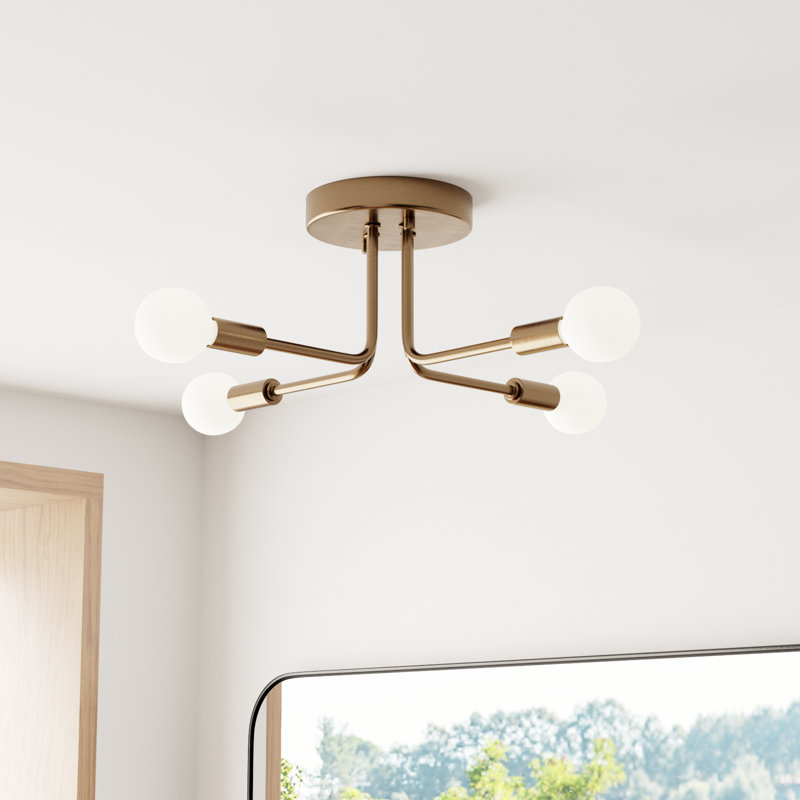 Nealey Glass Semi Flush Mount, Satin Brass
