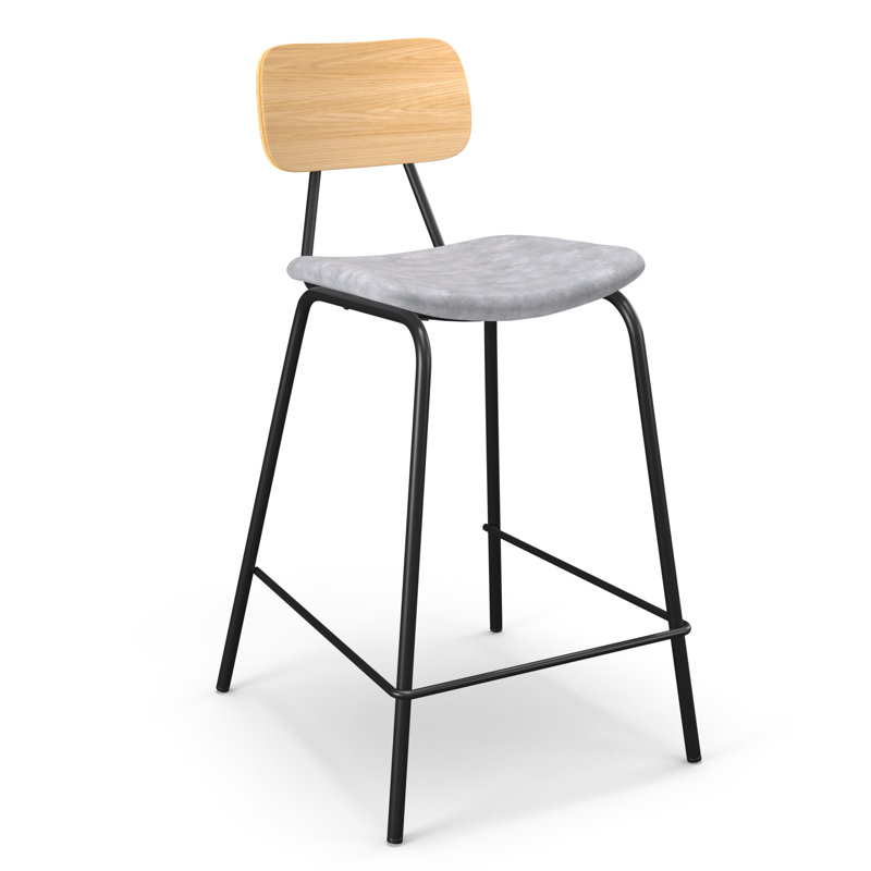 Buda Upholstered Counter Stool with Metal Frame, Grey, Natural, Counter Stool (24” Seat Height)