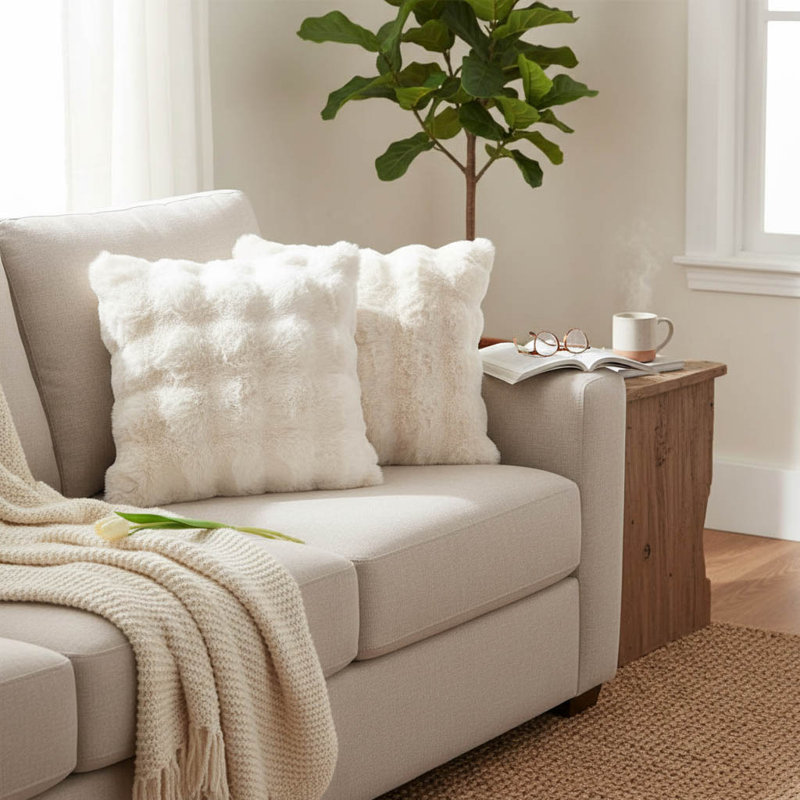 Grey Taupe Square Cushion, Cream White
