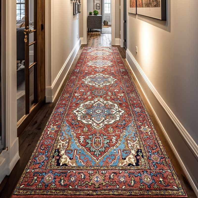 Tapis rouge noué à la main de haute qualité, Tapis de couloir 2 pi 6 po x 10 pi