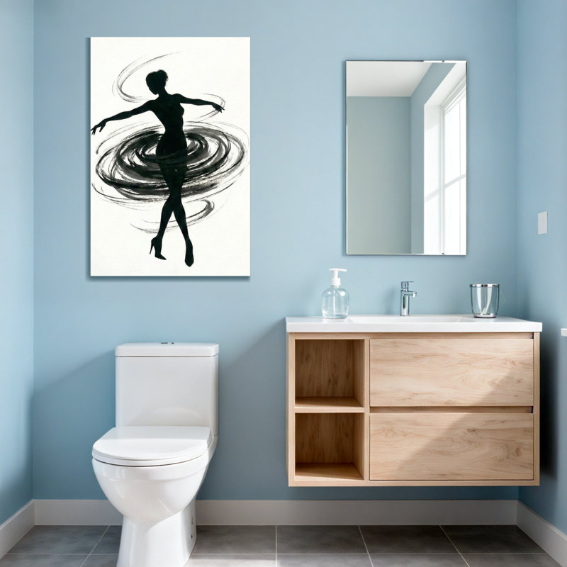 Silhouette abstraite, danse, mouvement, art abstrait, noir et blanc, H 36 po x l 24 po