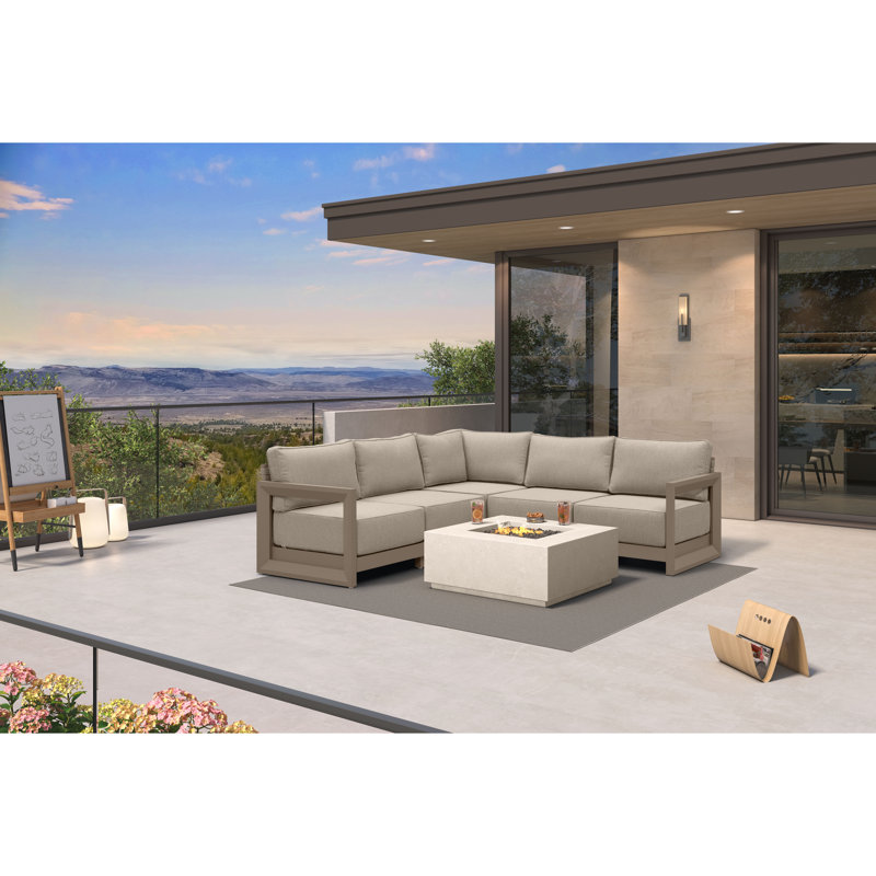 PURPLE LEAF Patio Furniture Set With 9.6" Thick Cushion And Soft Pillows Outdoor Sectional Sofas Modern Outdoor Conversation Sets For Yard Porch Deck, Khaki