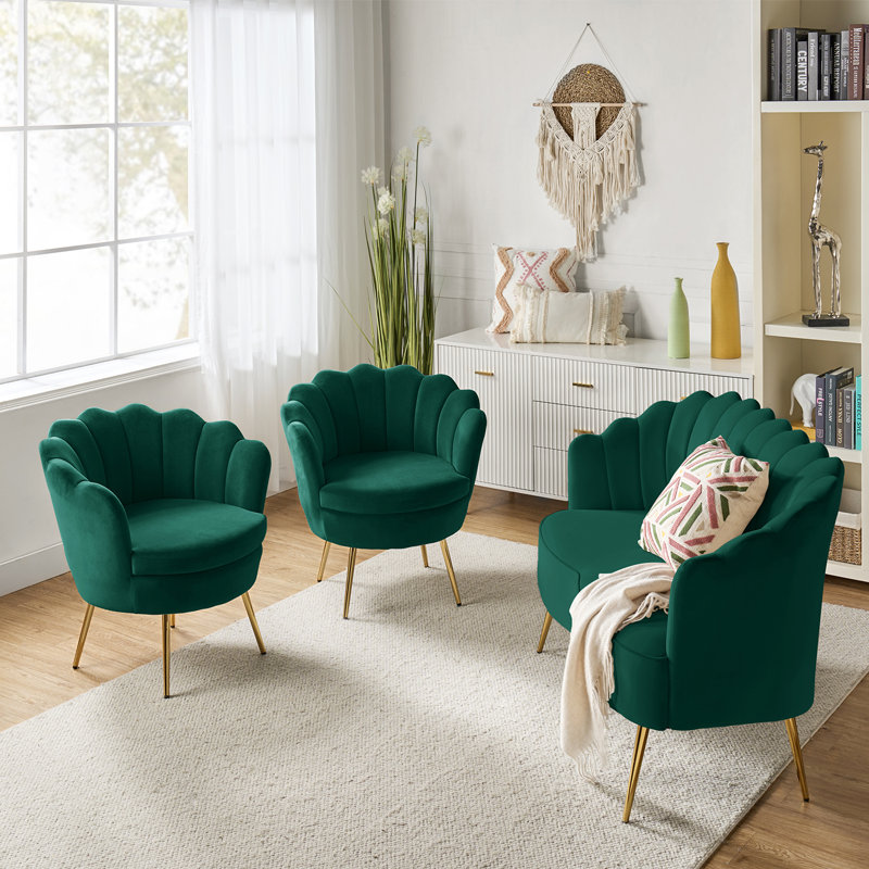 Hendrix Velvet Channel Tufted Living Room Set , Green Velvet