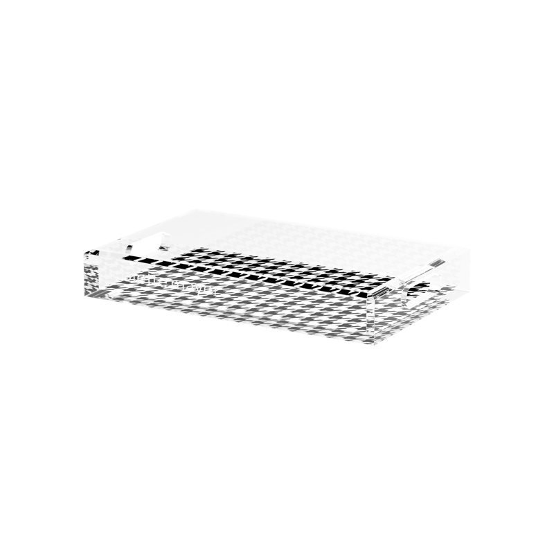 Houndstooth Black White Acrylic Rectangle Decorative Tray, 12.5"W x 7.75"D x 2"H