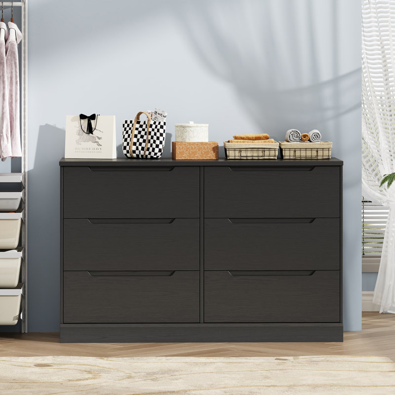 Commode 6 tiroirs l 47,2 po, commode double moderne en bois massif avec tiroirs profonds, commode pour chambre à coucher