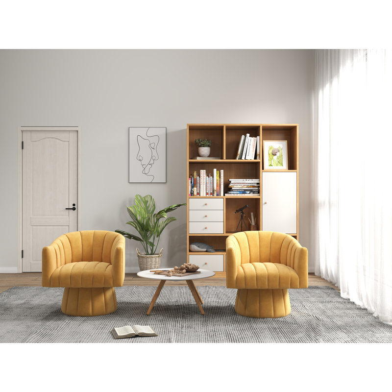 Izabell Velvet Swivel Barrel Chair, Izabell Mustard Yellow Velvet