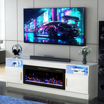 Meuble télé 70 po avec lumières DEL 20 couleurs pour téléviseur de 75 po ou moins