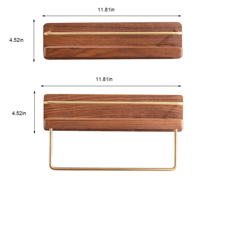 Organisateur de cuisine mural en noyer, H 4,52 po x l 11,81 po x P 4,52 po