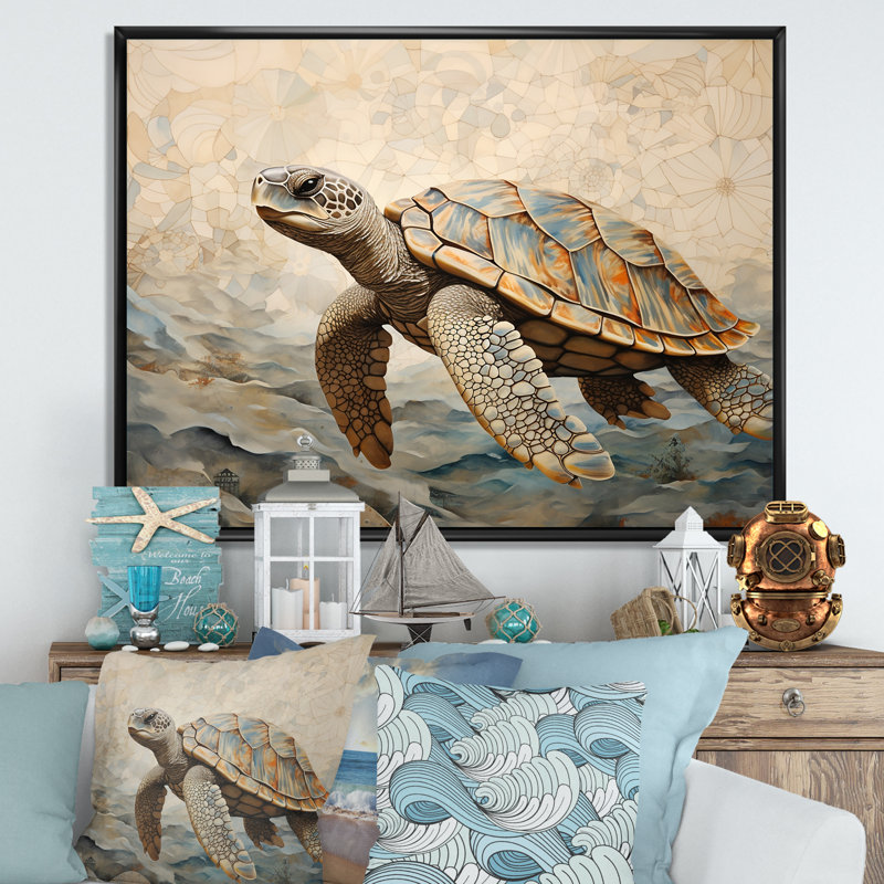 Minimalisme, tortue aventure I sur toile, Cadre flottant noir, 12" H x 20" W