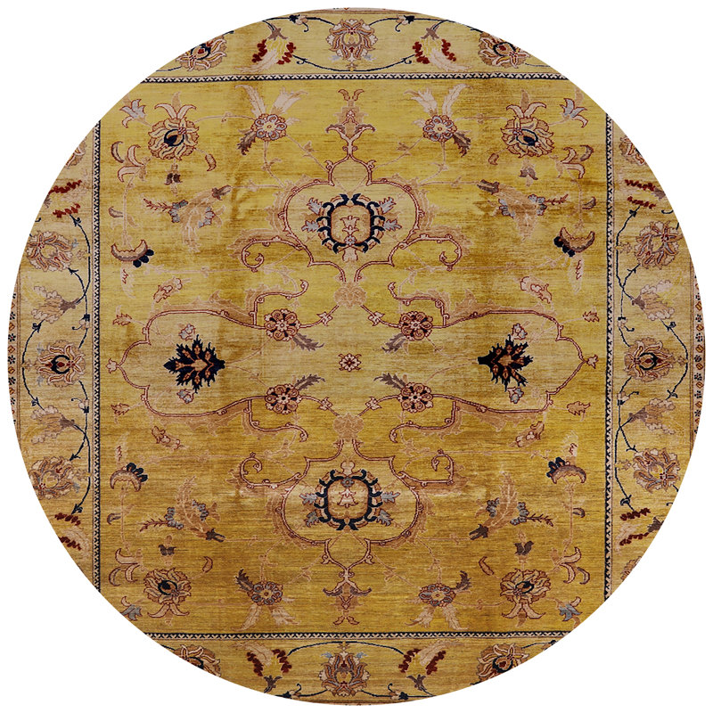Tapis oriental jaune, Rond 8 pi
