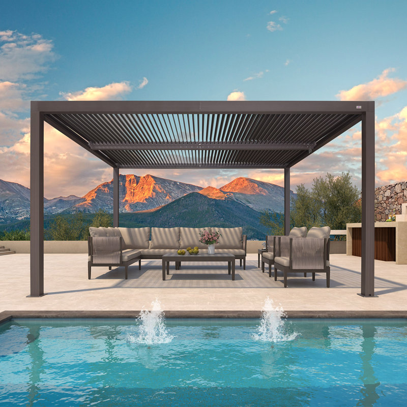 Louvered Pergola Outdoor Aluminum Pergola with Adjustable Roof for Deck Backyard Hardtop Gazebo, 14 ft. W x 11 ft. D