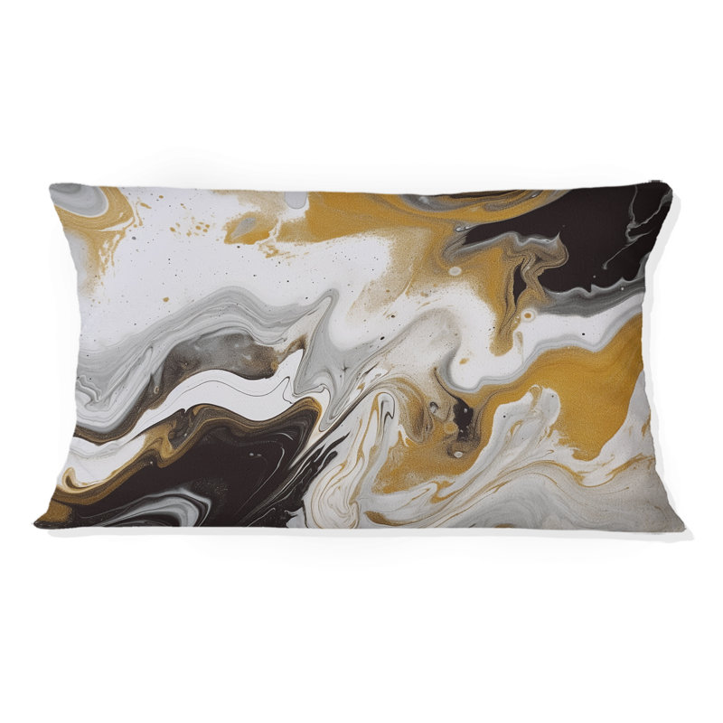 Coussin décoratif doré et noir Marble Waves III - Fractals