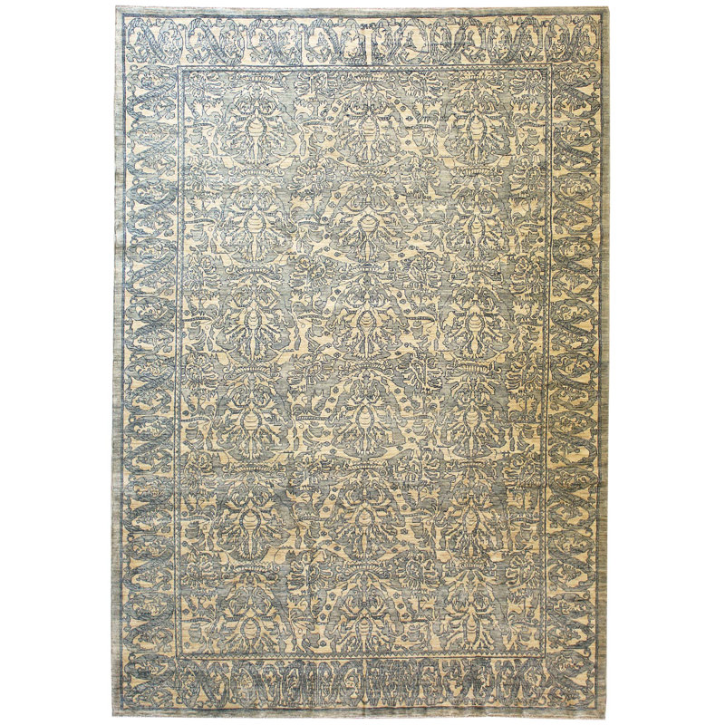 Tapis à main one-of-kind noué la gris/jaune 9 pi 1 po x 12 pi 8 po Spanish