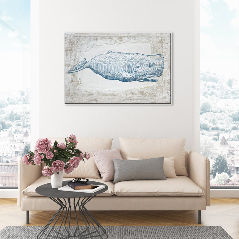 Baleine bleue - impression sur toile tendue, Impression encadrée, H 36 po x l 54 po, Blanc