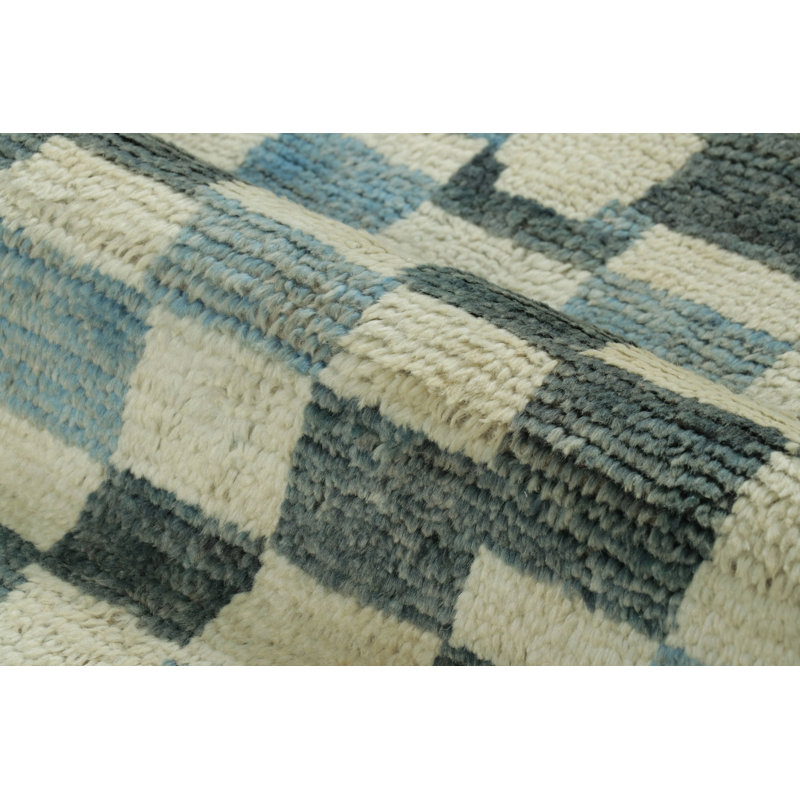 Rug & Kilim’S Modern Rug In Cream, Gray And Blue Abstract Pixelated Pattern