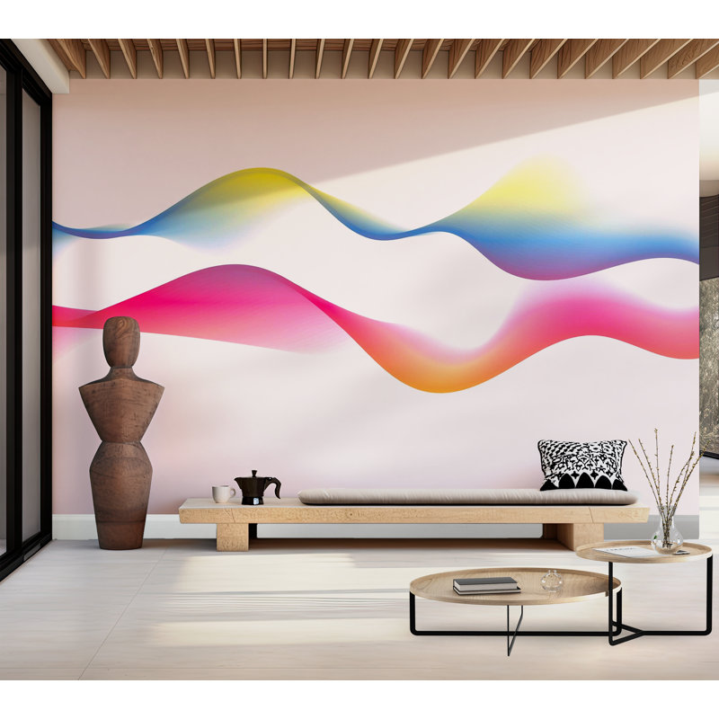 Papier peint de qualité supérieure - Vagues de couleurs abstraites, L 108 po x l 150 po