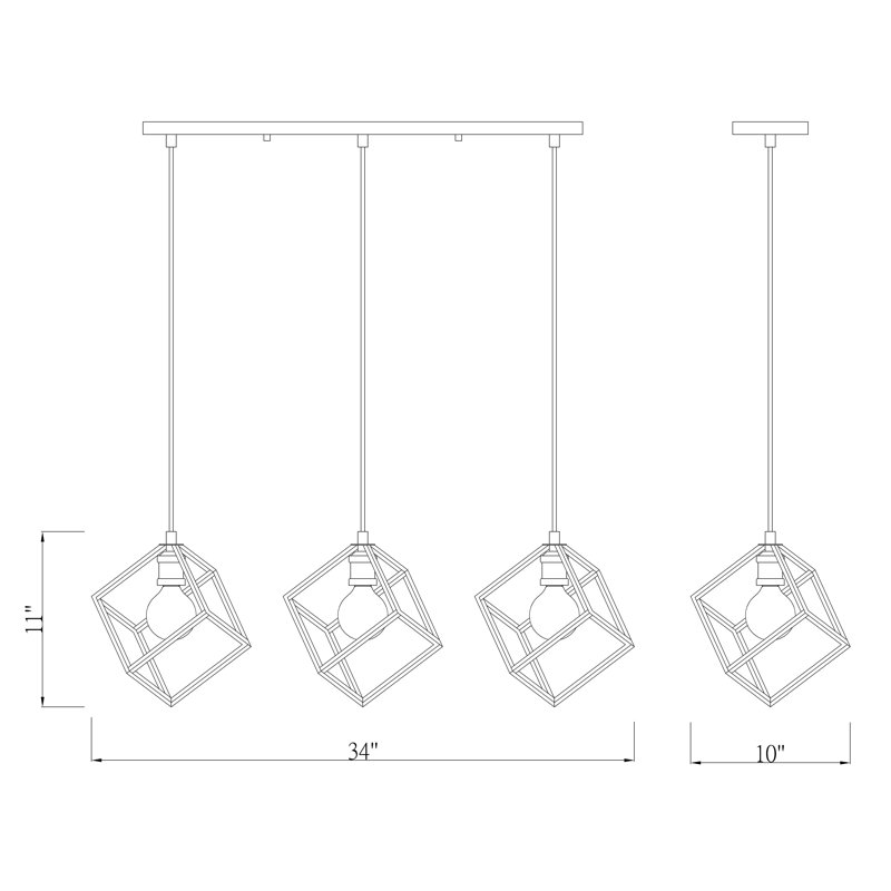 Suspension carrée 3 lumières grappe Grenelle, Noir mat / nickel brossé