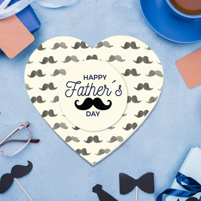 Happy Father's Day Heart Shaped Gift Box With Lid, Mustache, Reusable Heart Box, 1-Pk
