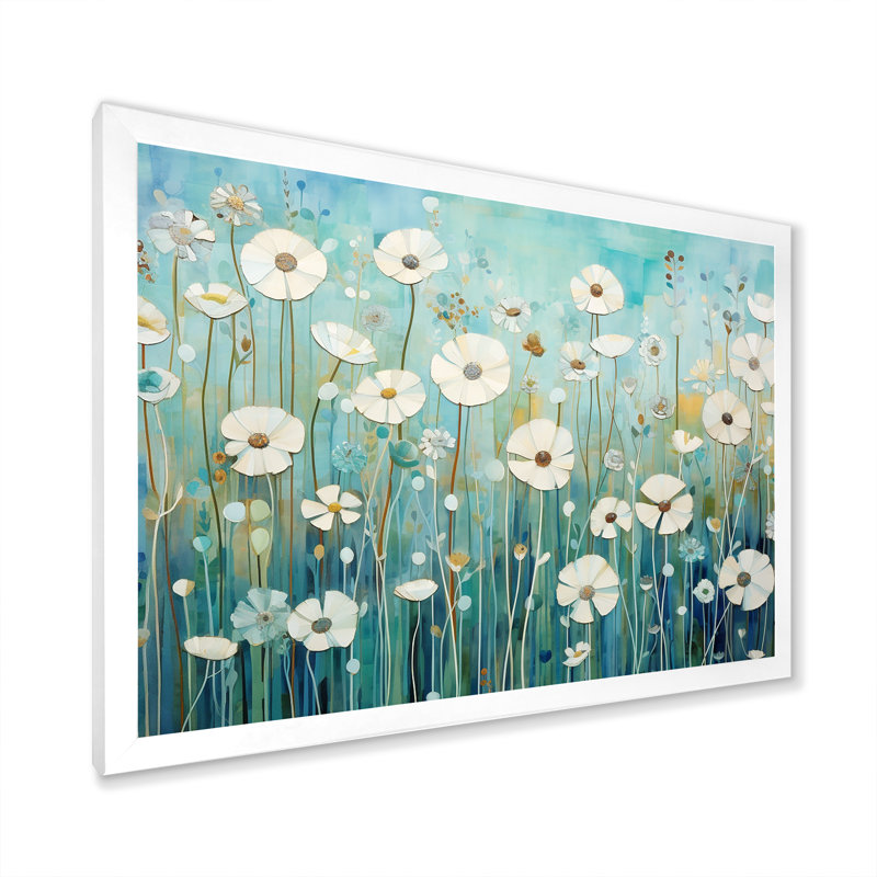 " Refreshing Flower Lagoon ", 34" H x 44" W x 0.5" D, White Single Picture Framed