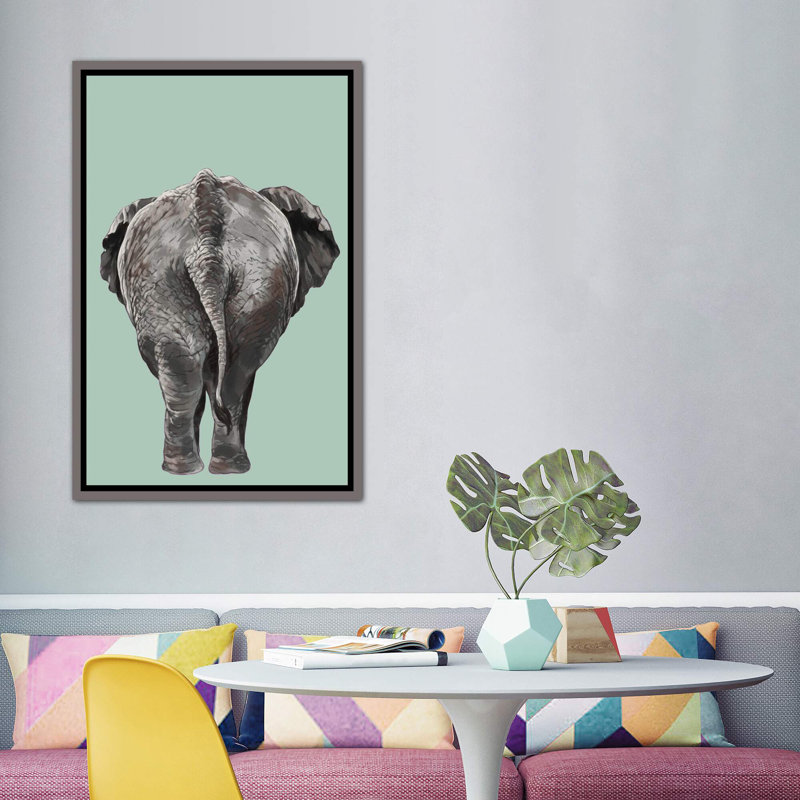Art de bout éléphant, H 60 po x l 40po x P 1,5 po, Toile encadrée de bois rustique foncé