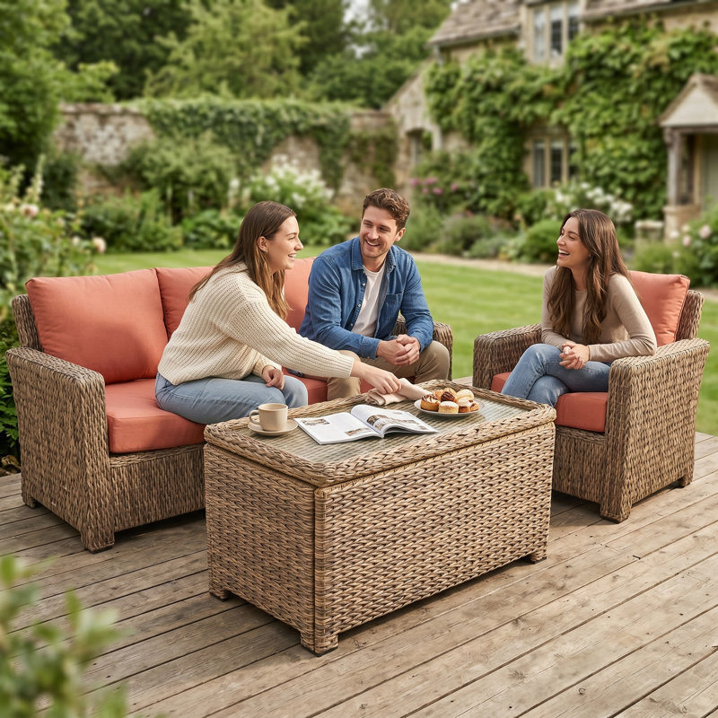 Acle Rectangle Tempered Glass Outdoor Coffee Table with 270L Storage- 104 cm W 53 cm D, Grey