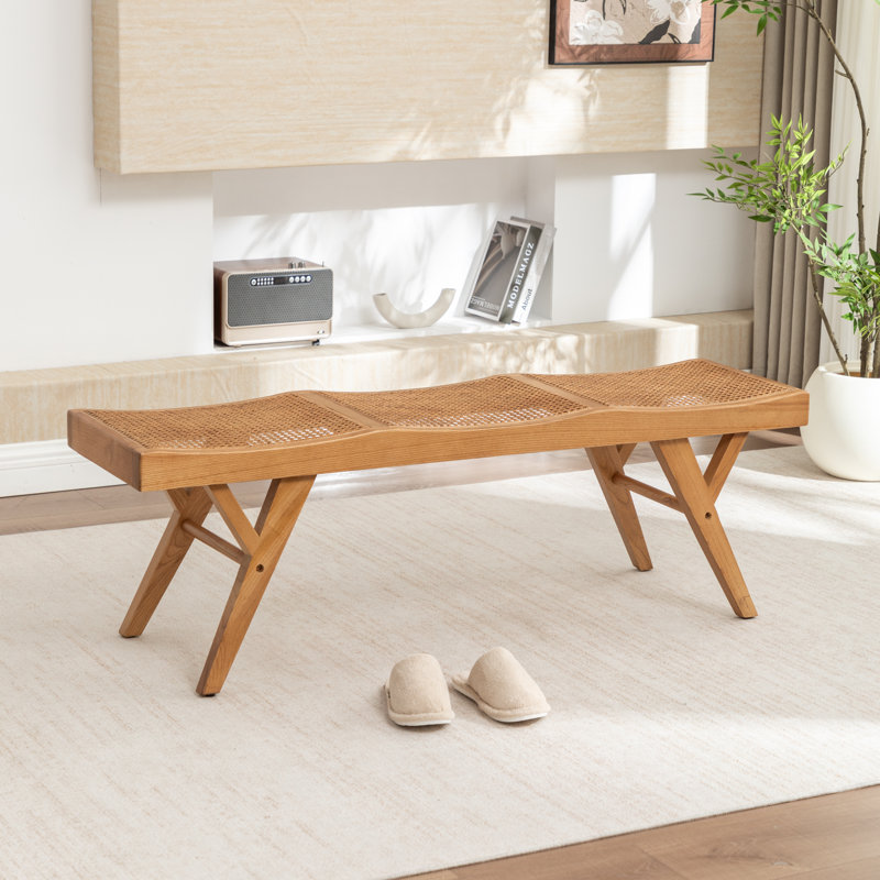 Banc en bois massif et canne Brylynn, Brun