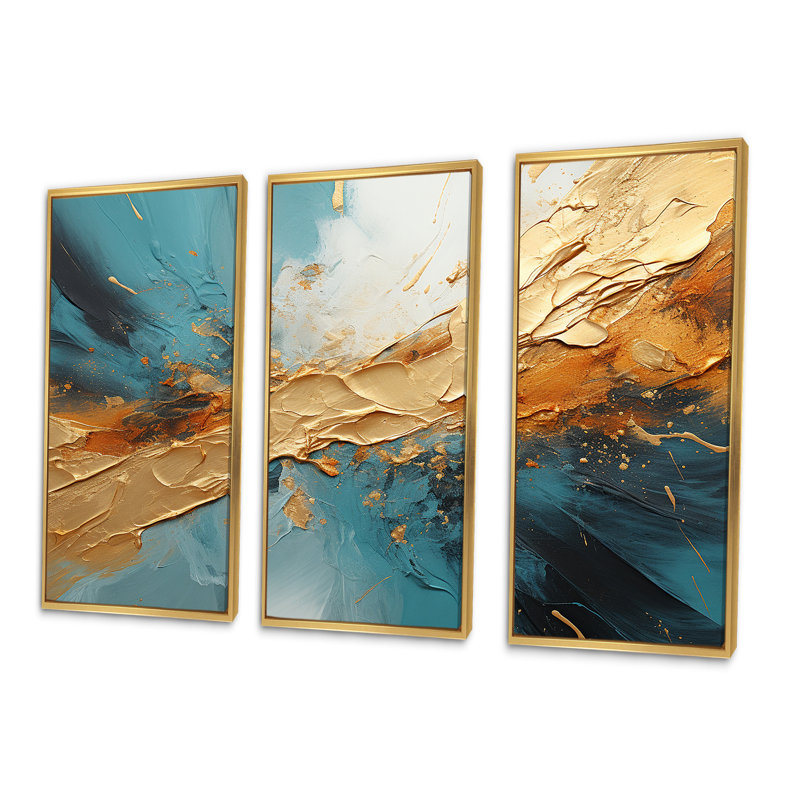 «Gold Turquoise Desert Mirage Spiral I», ensemble de reproductions d'art abstrait, Cadre flottant doré