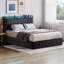 Lit double avec rangement à DEL et lumières DEL, cadre de lit tapissier en velours avec tête de lit et station de charge, lit plateforme en métal, aucun sommier requis, lattes en bois massif, gris-940276085-940276091