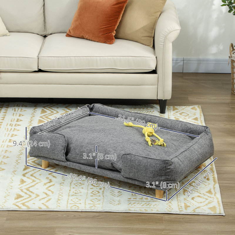 Tucker Murphy Pet™ Dog Sofa, Elevated Dog Couch For Large Dogs, Removable Washable Pet Sofa Cat Bed With Anti-Slip Foot Pads, Dark Grey