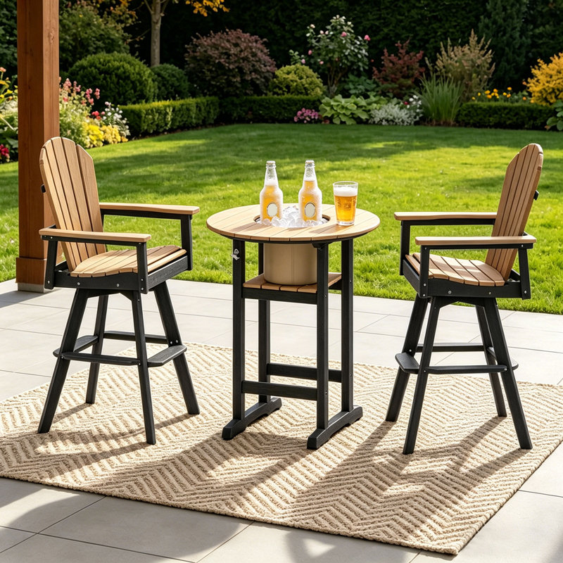 Ensemble de bar d'extérieur pour 2 personnes, table haute en PEHD et fauteuil pivotant