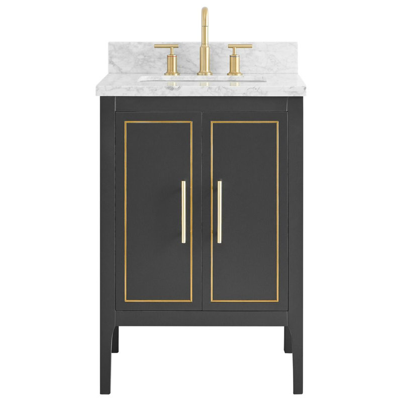 24'' Free-standing Single Bathroom Vanity with Carrara Marble Vanity Top, Black