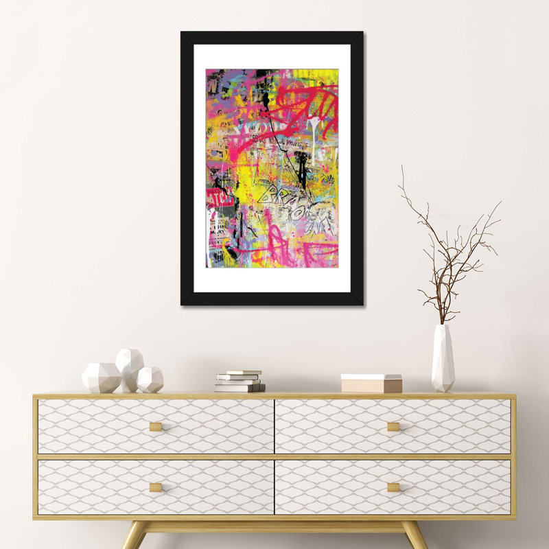 Pink Paint Graffiti, Black Open Corner Frame Paper, 24" H x 16" W x 1" D