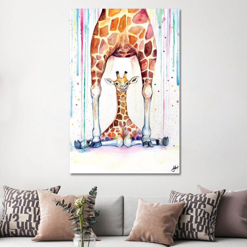 Gorgeous Giraffes In Rain by Marc Allante - Wrapped Canvas Painting, 152.5 cm H x 101.5 cm W